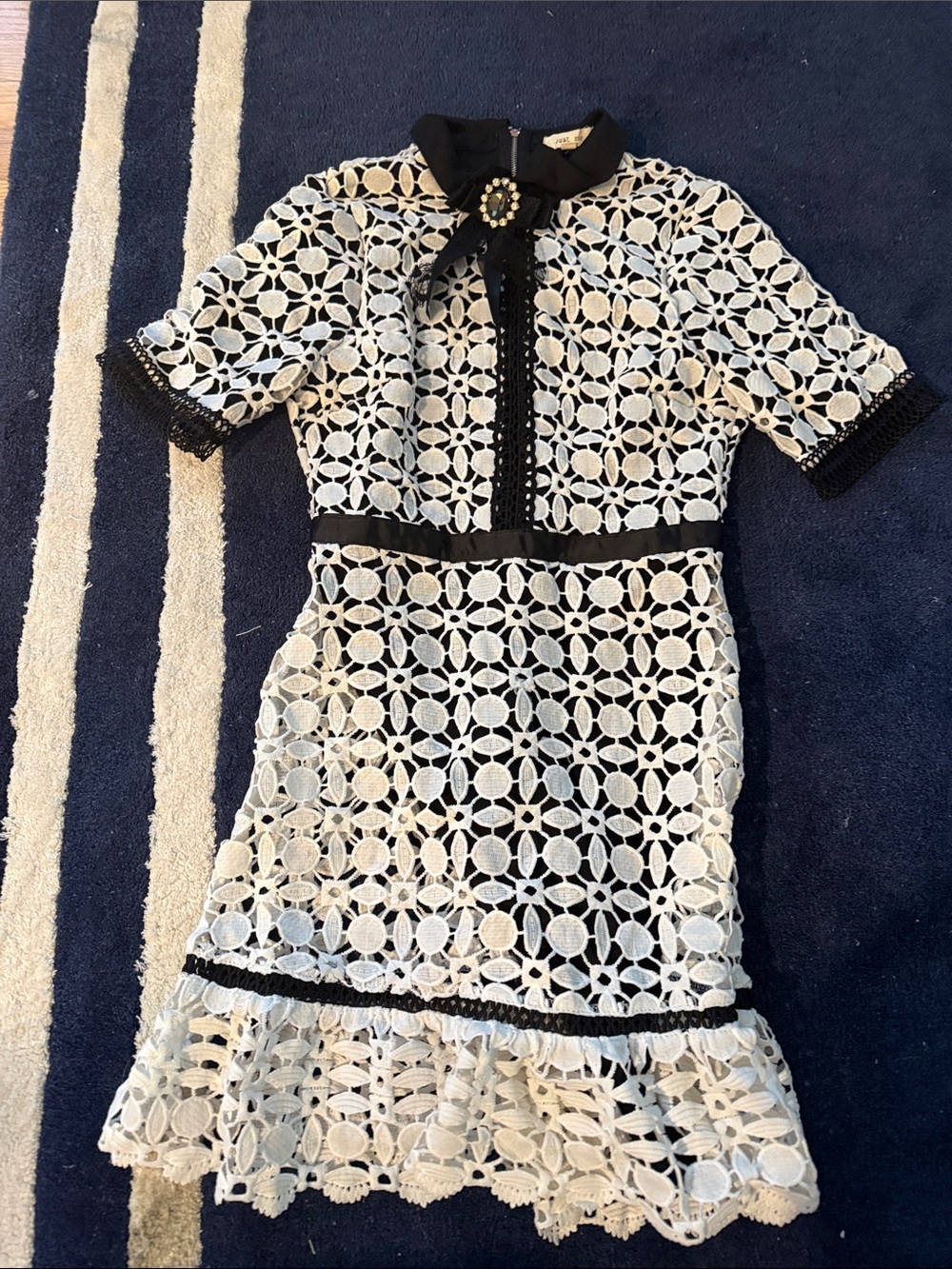 Just Me White Dress with Black Trim - Picture 3 of 4